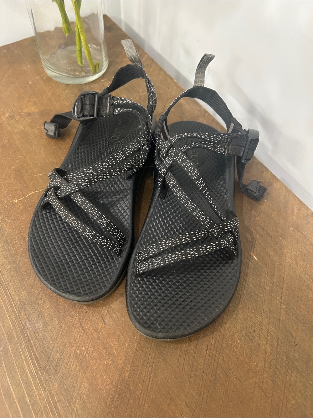 Girls’ Chaco Black and White Patterned Sport Sandals